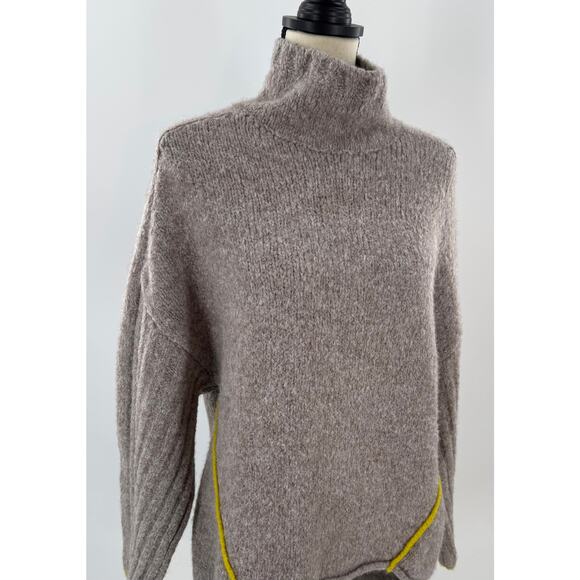Moth for Anthropologie Beige Slouchy Mock Neck Sweater Lime Trim Small - Picture 1 of 8